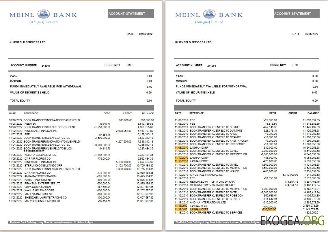 Antigua et Barbuda Modèle de relevé bancaire Meinl Word et PDF, 2 pages